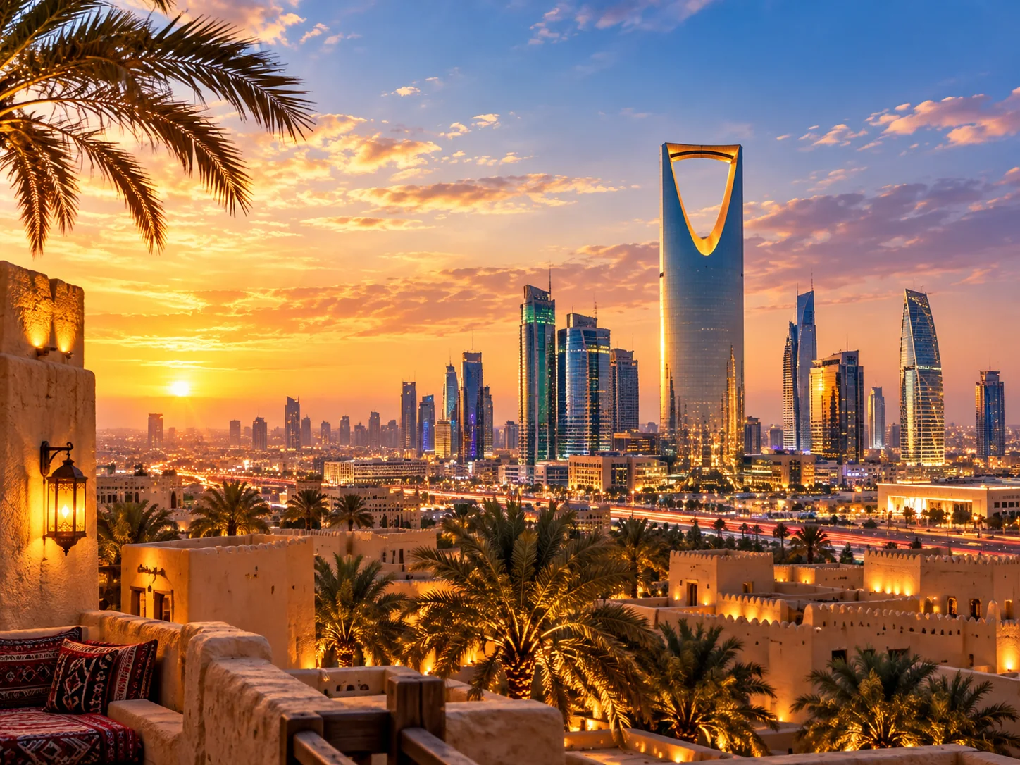 Riyadh skyline at golden hour